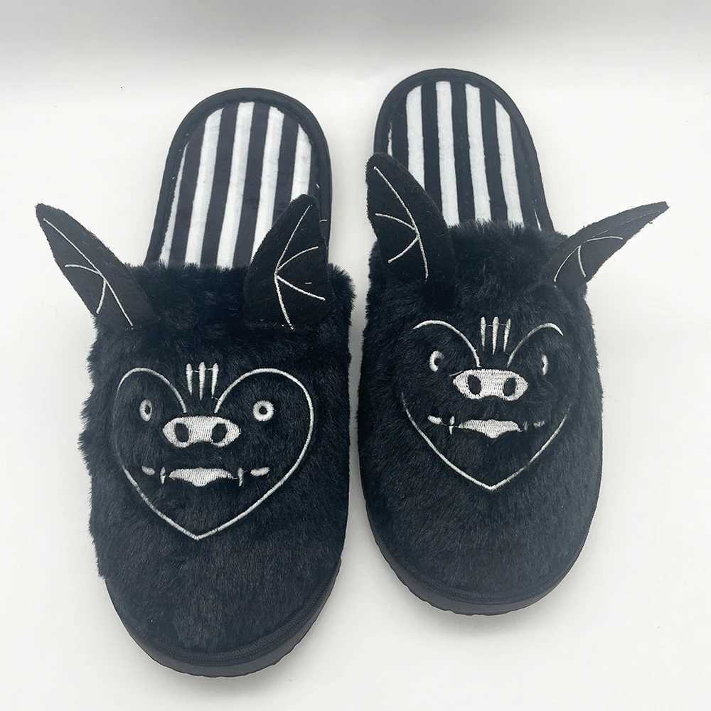Highland Cow Halloween Bat Plus New Winter Warm Soft House Slippers for Men Indoor He Cotton Shoes for Adults Gift Y250818
