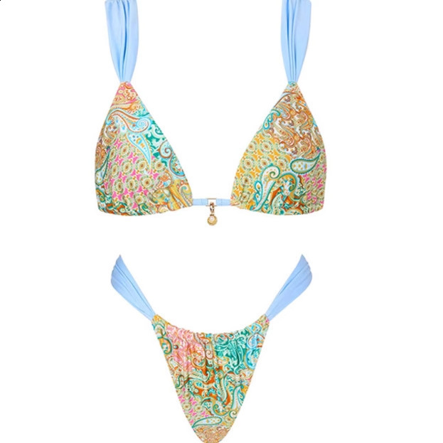 GY260442025New Halter Neck Printed Tie Two-Piece Swimsuit Women Sexy Bikini Beach Cover-Up 250319