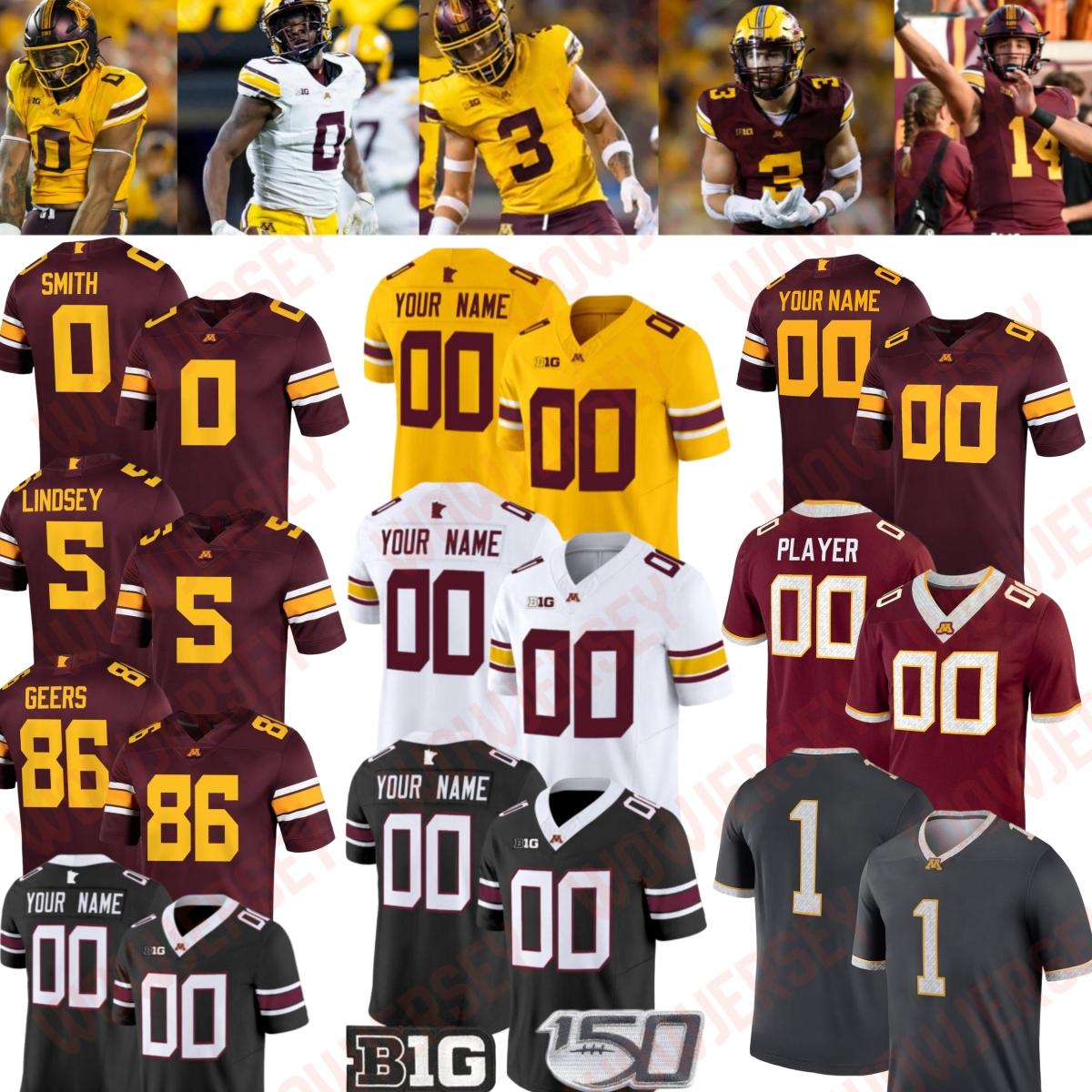 2025 Minnesota Golden Gophers 0 Anthony Smith Football Jersey Koi Perich Drake Lindsey Jerome Williams Nate Becker Greg Johnson Jalen Smith Darius Taylor Logan Loya
