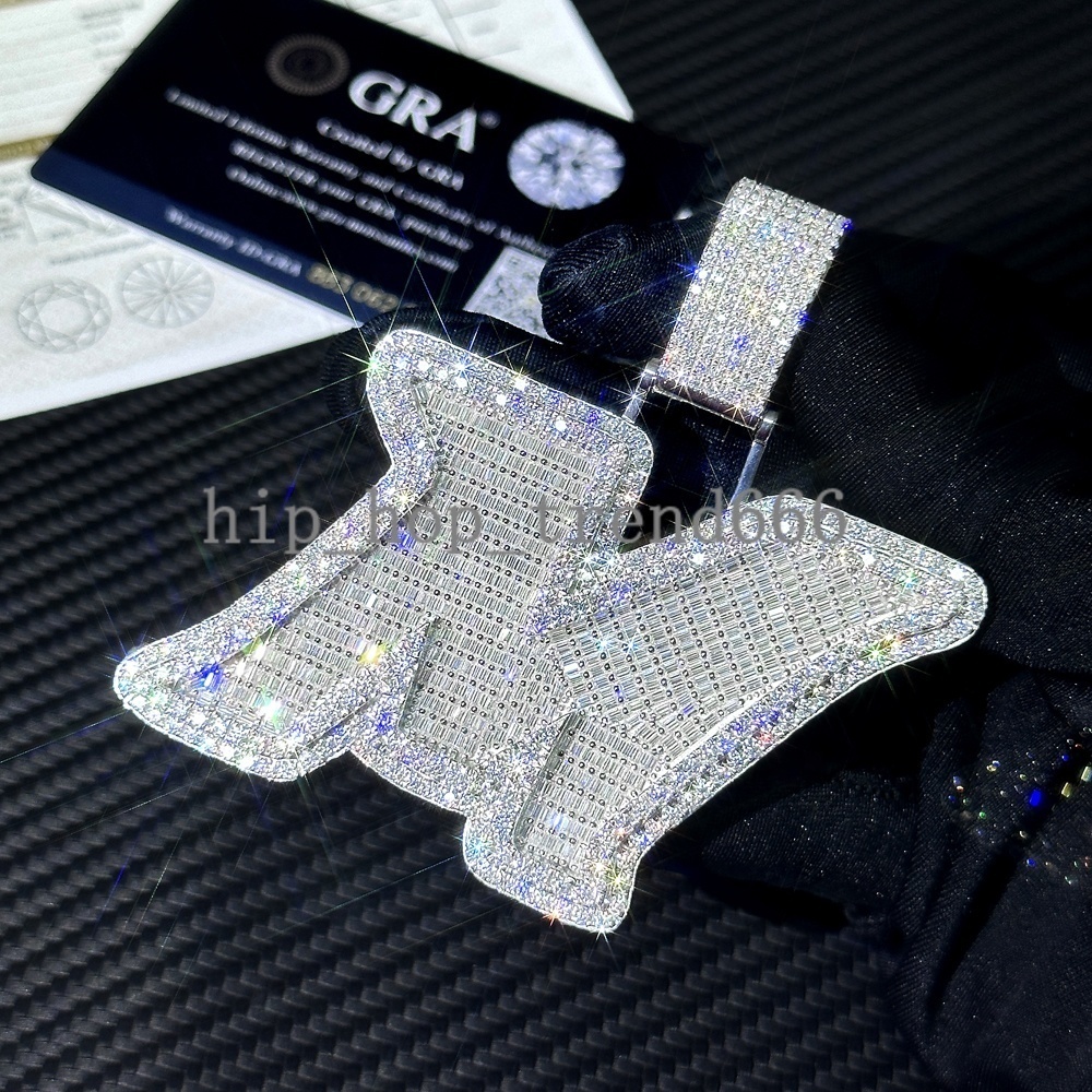 Custom Personalized 925 Sterling Silver Initial M Iced Pendant Cuban Chain Hip Hop Jewelry for Men Moissanite Pendants Charms