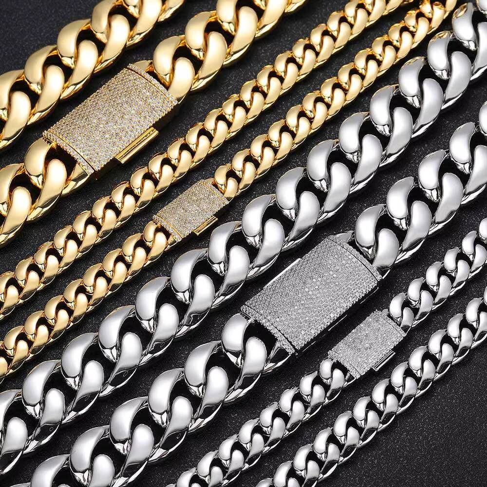 Unisex Hip Hop Jewelry 18K Gold Plated Brass Cuban Link Chain with Diamond Clasp Heavy Miami Cuban Chain Necklace for Gifts