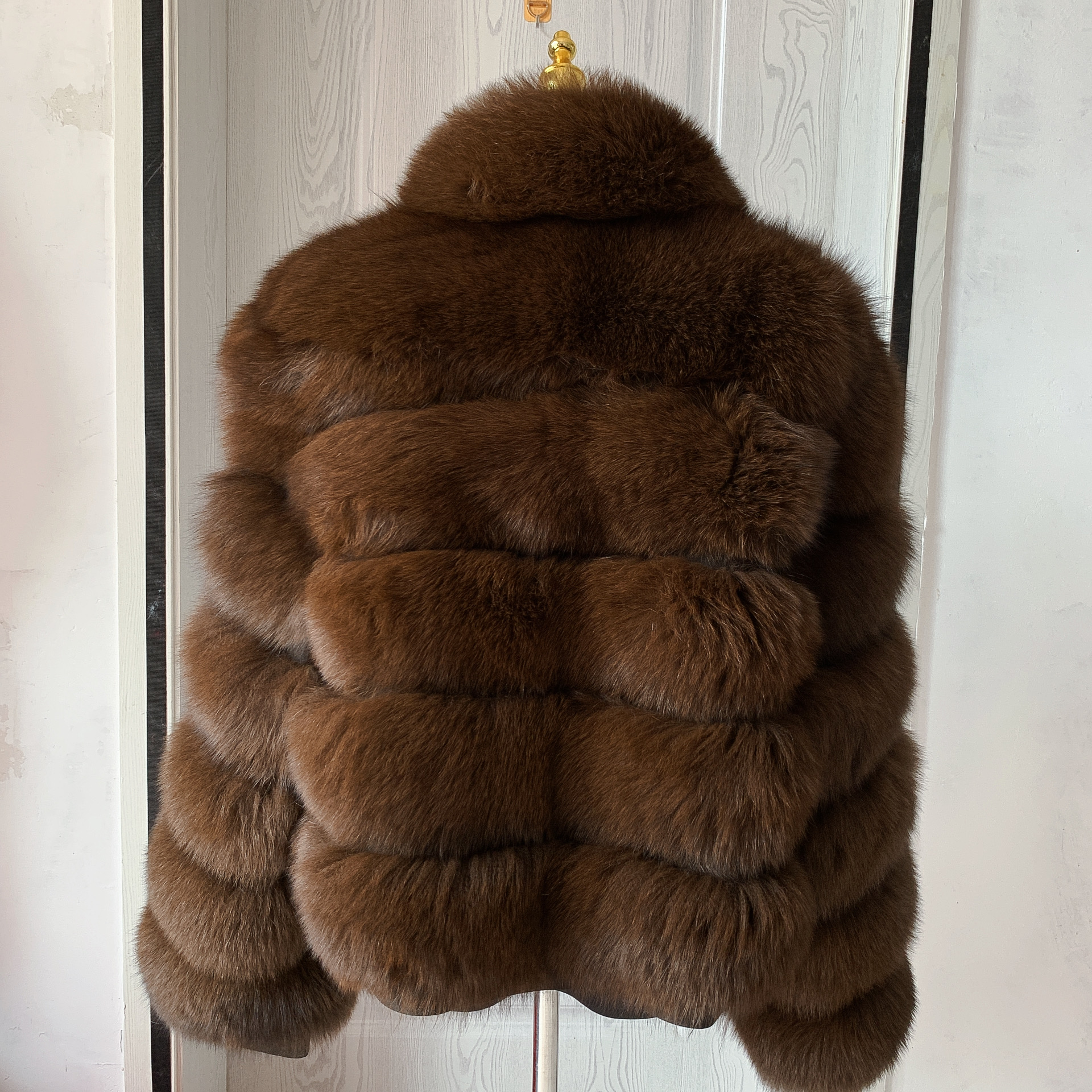 Real fox fur coat with long sleeves and stand collar fluffy women's winter fur jacket warm raccoon fur coat LHXDW