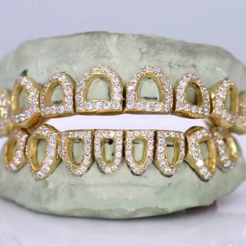 Open Face Grillz Hip Hop Iced Out VVS Custom Teeth 925 Silver Rapper Jewelry Moissanite Grillz