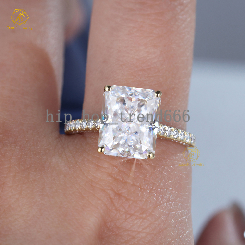 5-ct Radiant Cut Ice Out Diamond VVS Clarity 18K Yellow Gold Wedding Ring Fine Jewelry for Womans Engagement