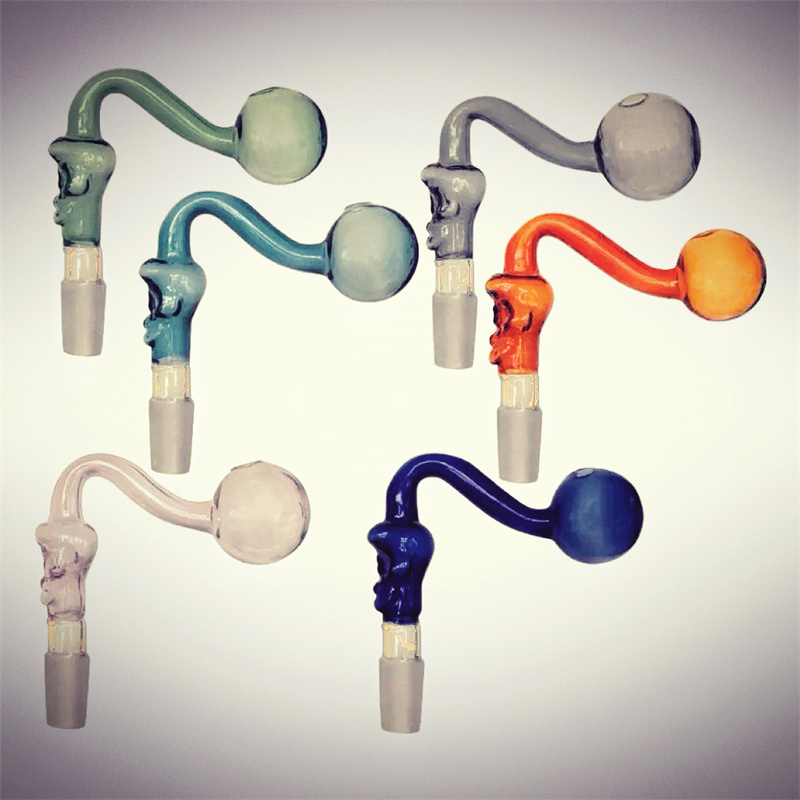 50pcs 14mm Glass Smoking Oil Burner Bubbler Bowl Banger Slide Nail Sandblasting Joint Downstem Colored Skull for Smoke Hookah Bong Accessories