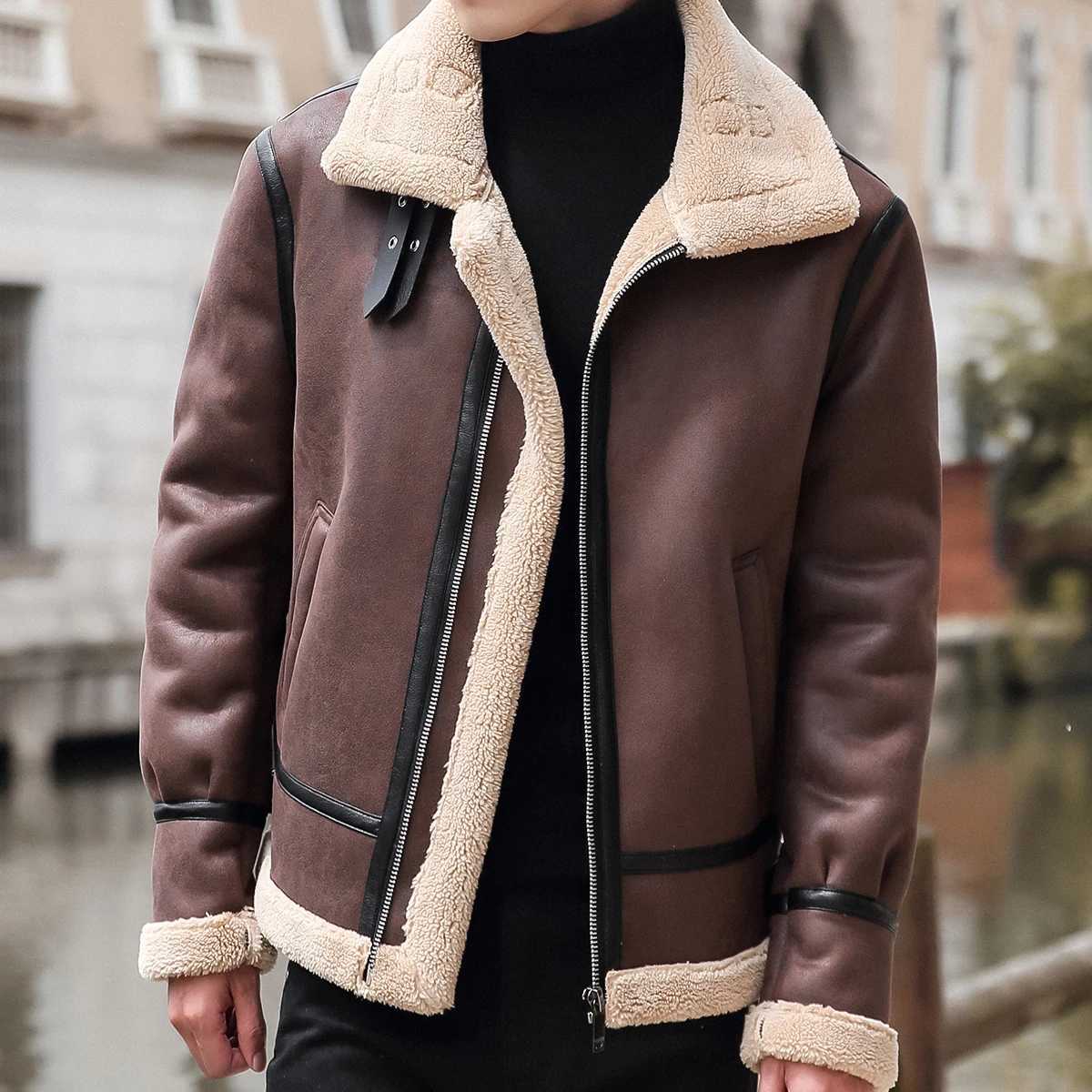 100% Cashmere PU Leather Jacket Men Plus Velvet Men Winter Warm Motorcycle Thickened Leather Coat Men Fleece PU Leather Coats XJ250818 - view 3