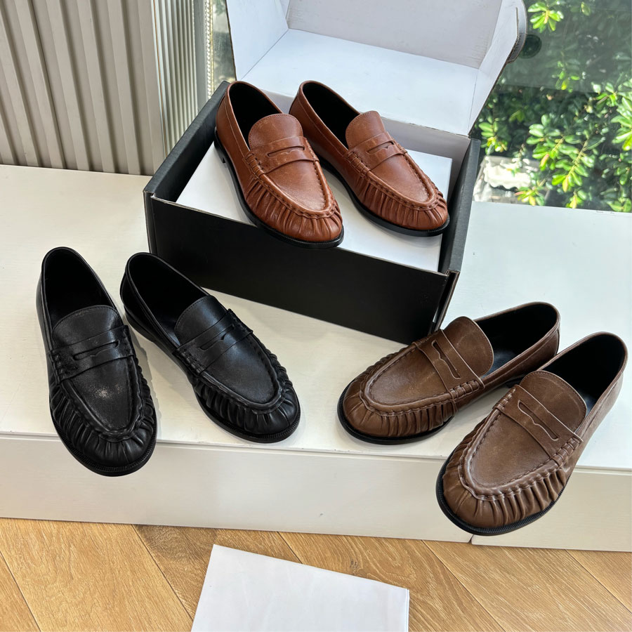 Fashion New classic Suede Letter buckle Flat womens loafers Dress shoes real leather slip on shoes Luxury designer shoes Office Driving shoes brown Burgundy