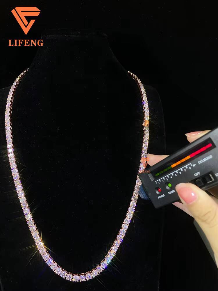 Fine Jewelry High Quality 925 Sterling Silver Necklace 5MM Iced Out VVS Moissanite Diamond Rose Gold Plated Hip Hop Tennis Chain