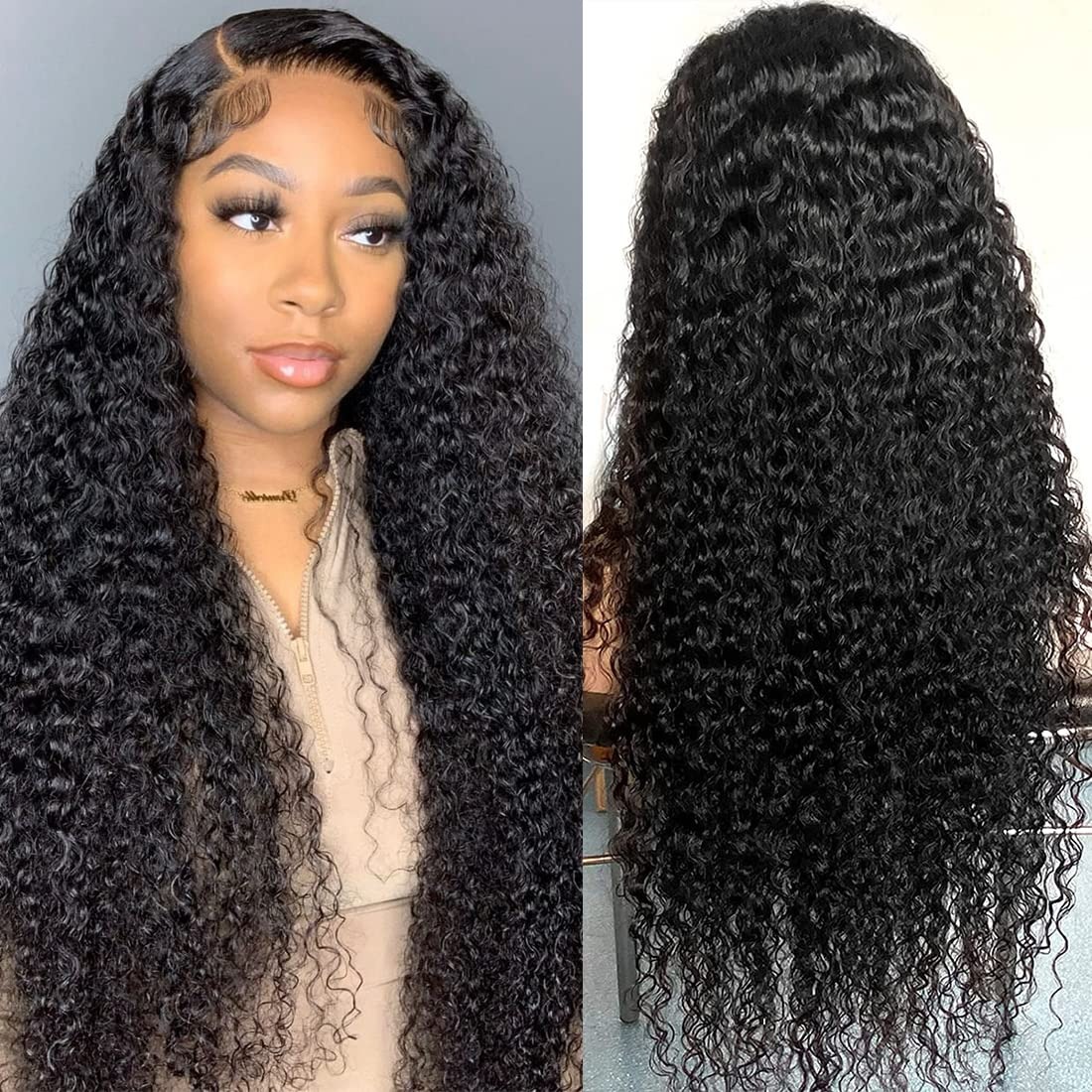 13x4 HD Transparent Lace Frontal Curly Wigs for Women Deep Wave Lace Front Wigs Human Hair 180% Density Glueless Wigs Human Hair Pre Plucked with Baby