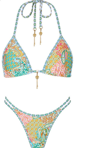 GY260442025New Halter Neck Printed Tie Two-Piece Swimsuit Women Sexy Bikini Beach Cover-Up 250319