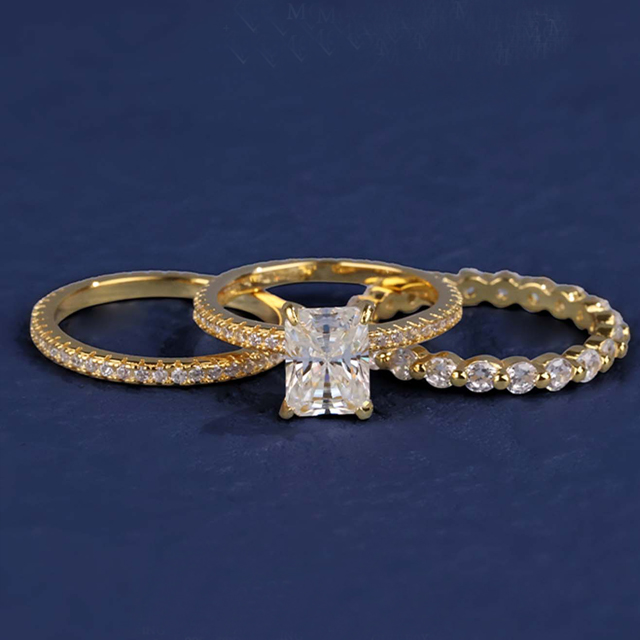 MT 3CT Radiant Cut Rectangle Moissanite Engagement Ring , Wedding Band Set for Women 925 Sterling Silver Stackable Ring Jewelry