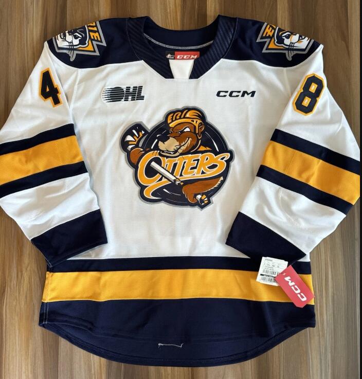 Customized Rare Mens Game Worn CCM Matthew Schaefer Erie Otters CHL Hockey Jersey