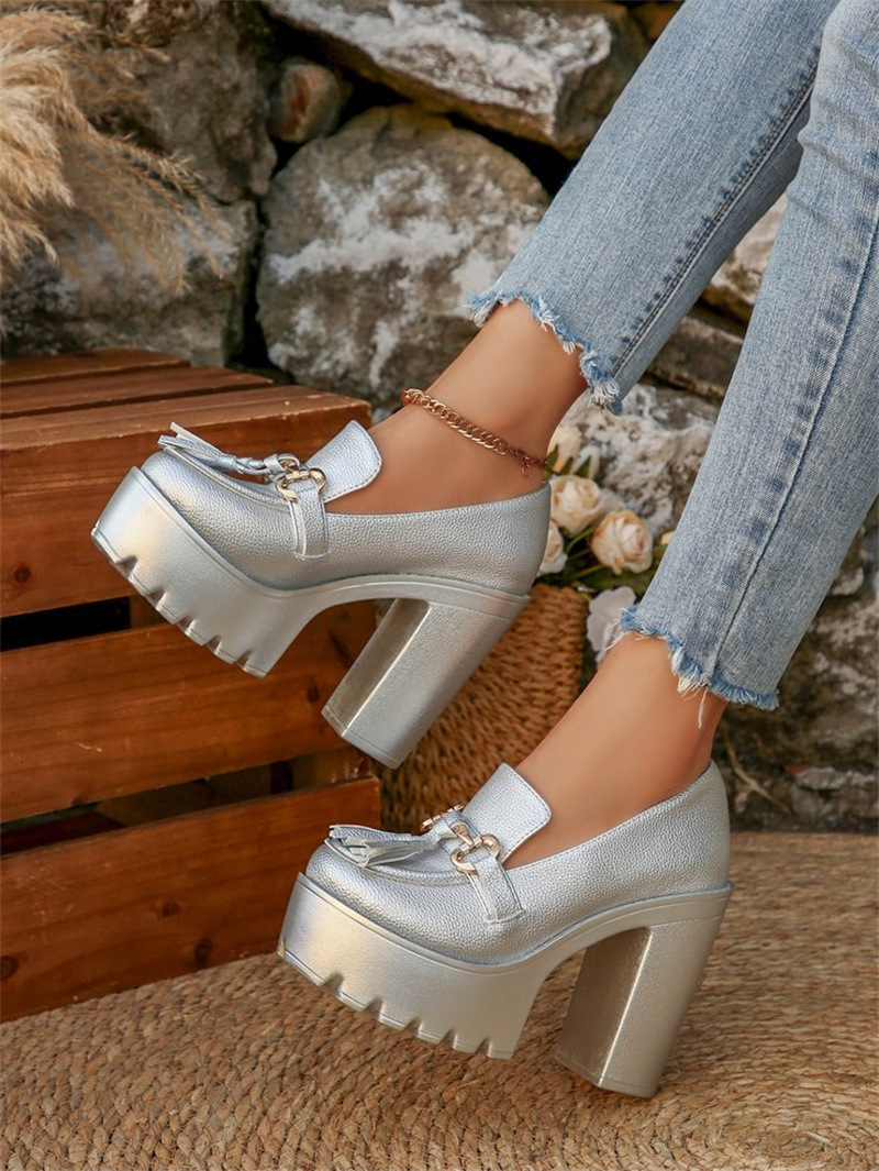 2025 Summer Leather Comfortable Spring Autumn Waterproof Platform Chunky Heel New High Heels Women's Single Shoes Large Size ddmymoon