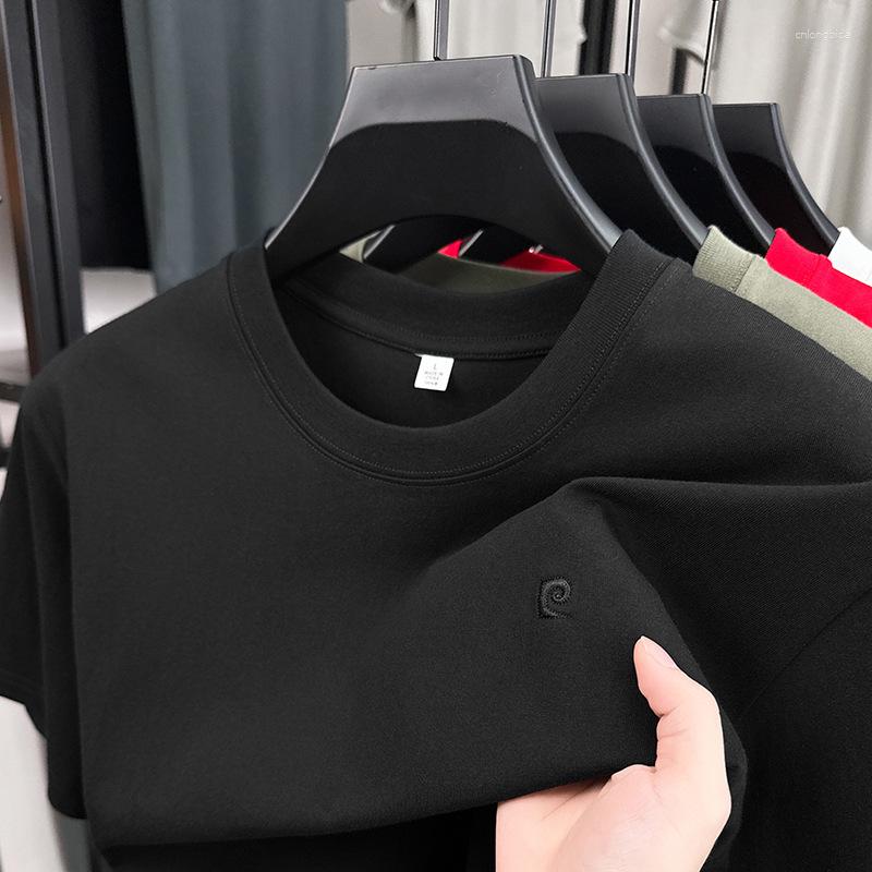 Men's T Shirts Summer Short-Sleeved T-Shirt Round Neck Liquid Argon Seamless Thin Casual Pure Color Embroidered Half-Sleeved