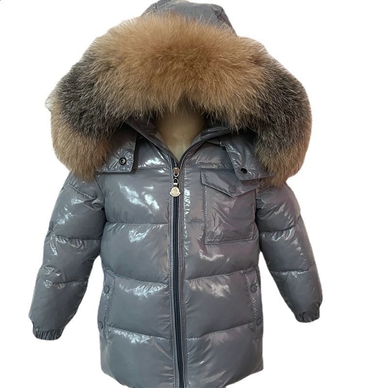 Childrens Winter Down Jacket Shiny Natural Fur Collar Childrens Boys Hooded Coat Baby Girls Warm Snow Clothes Childrens Park 241024