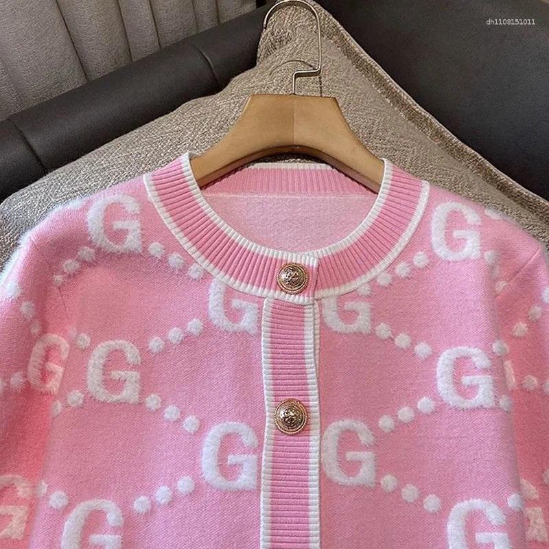 Casual Dresses Autumn Winter Sweet Buttons O-neck Sweater Femme Fashion Letter Patchwork Knitting Cardigan Fashionable Coat Top Tee Women's
