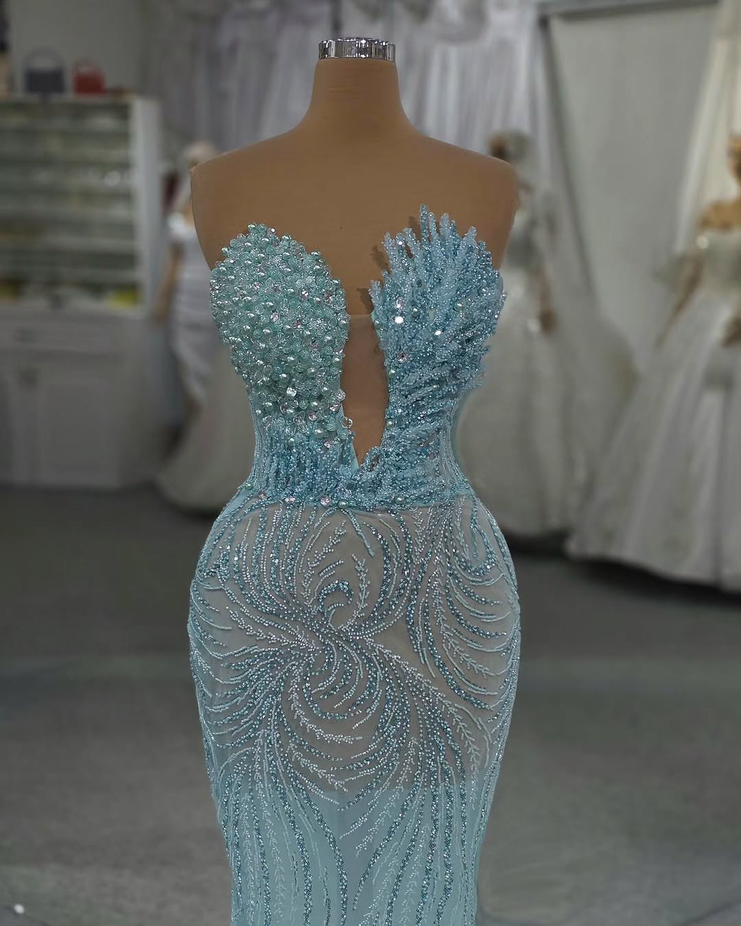 Glamorous Pearls Evening Dresses Sequins Beading Strapless Prom Gowns Detachable Illusion Princess Sweep Train Customized Vestidos De Noche Plus Size