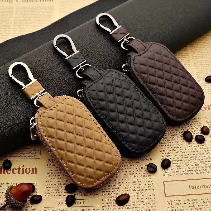 Woven Pattern Genuine Leather Universal Car Key Case Universal Type for Men and Women Car Remote Control Protective Cover Korean Style Personality 250