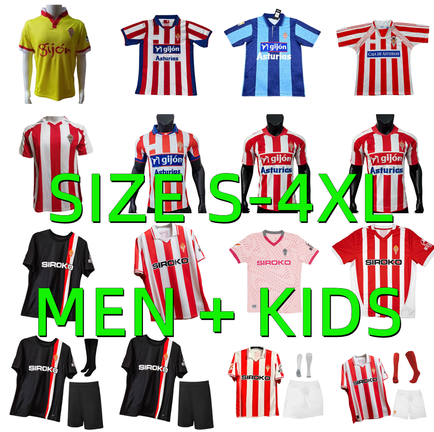 25 26 Sporting de Gijon Soccer Jerseys 84 86 94 95 01 02 08 09 Retro 2025 2026 David Villa Gelabert COTE DUBASIN CAMPOS camiseta de futbol hombre football shirt Men kids