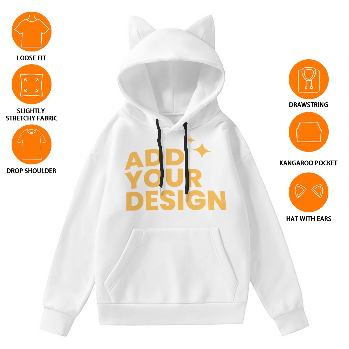 DHgatepod Cat Ear Hoodie - Cute Printed Pullover with Adorable Ears & Kangaroo Pocket (Unisex Casual Sweatshirt)