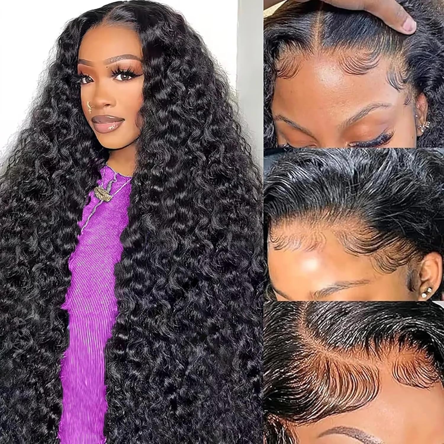32 Inch 13x6 Deep Wave Lace Front Wigs Human Hair HD Lace Front Wigs Pre Plucked 200 Density Glueless Deep Curly Frontal Wigs for Women