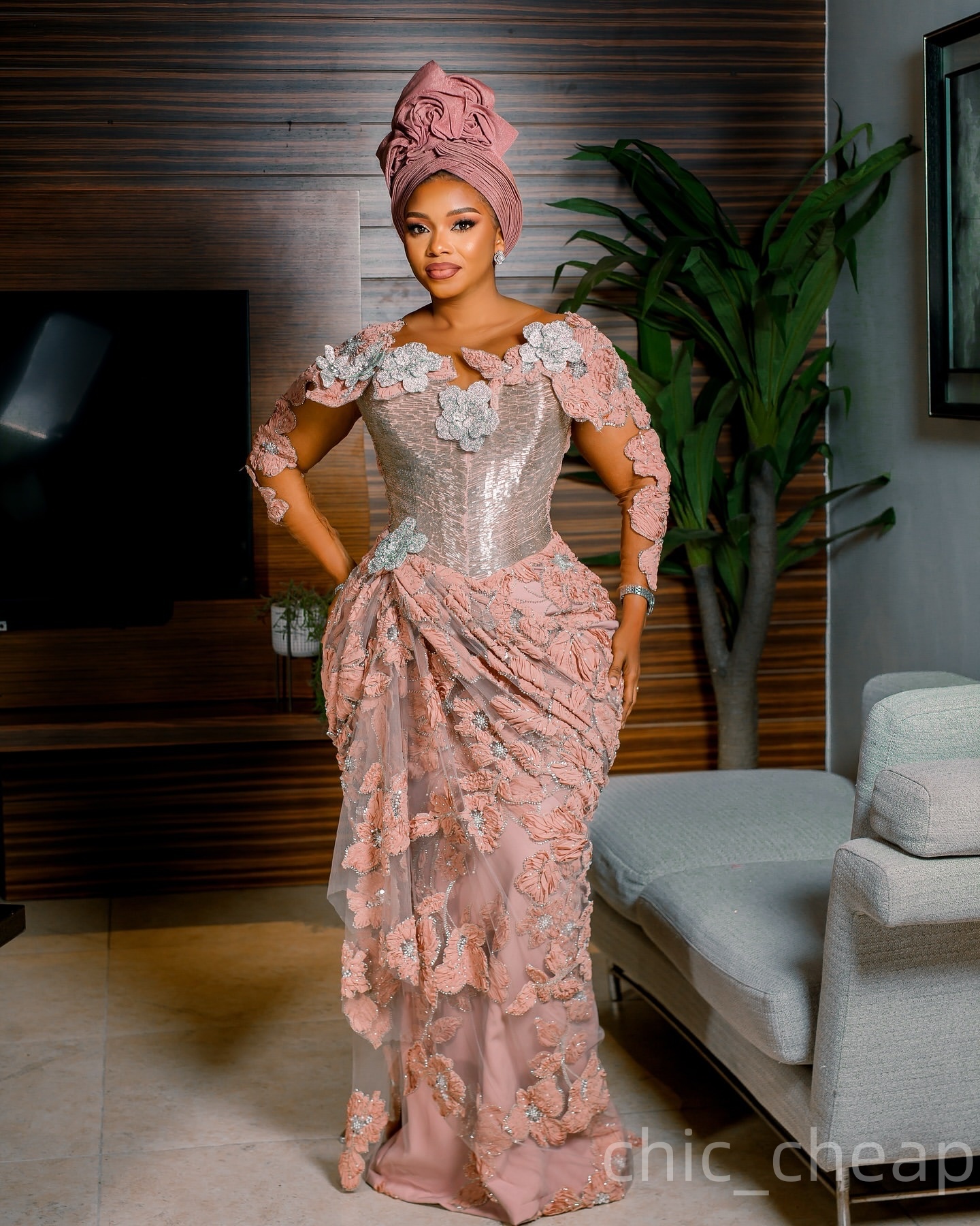 Aso Ebi Blush Pink Sheath Prom Dresses 2025 Floral Lace Flowers Vintage Evening Formal Party Second Birthday Engagement Gowns Plus Size Dress For Spec