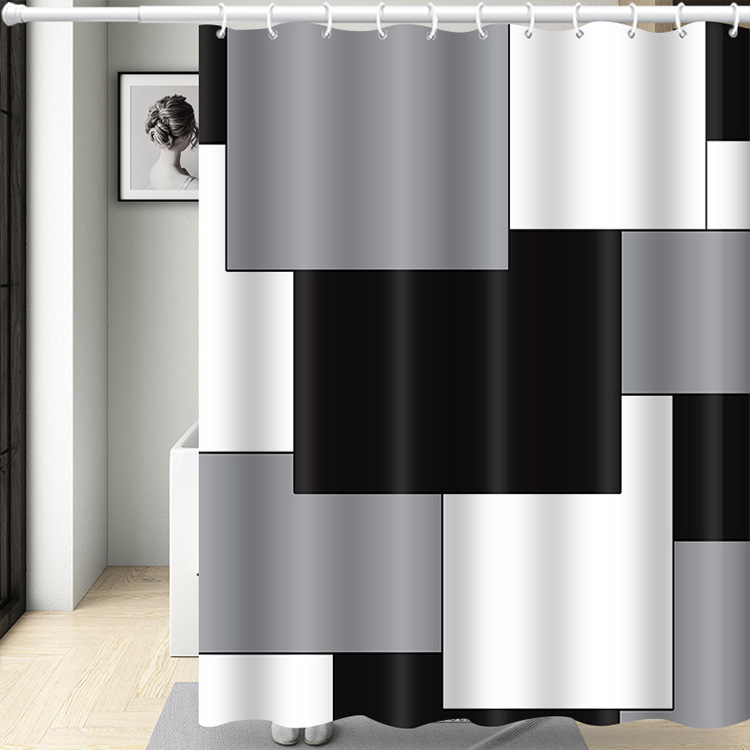 YL-37030 Manufacturer Spot Digital Printed Fabric Shower Curtain Waterproof Thickened Bathroom Partition Curtain with Hook