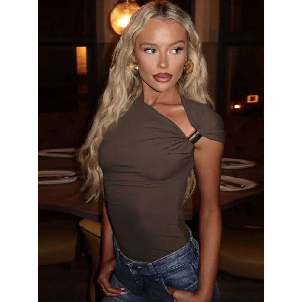 hoodie Women's Top Sexy Metal Knotted Backless One Short Sleeve Irregular Pullover Lady Summer Fashion Chic High Street Outwears jacket