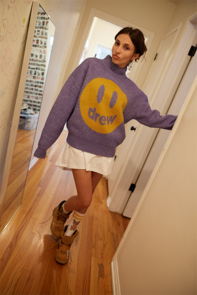 DREW new smilingface printed turtleneck sweater