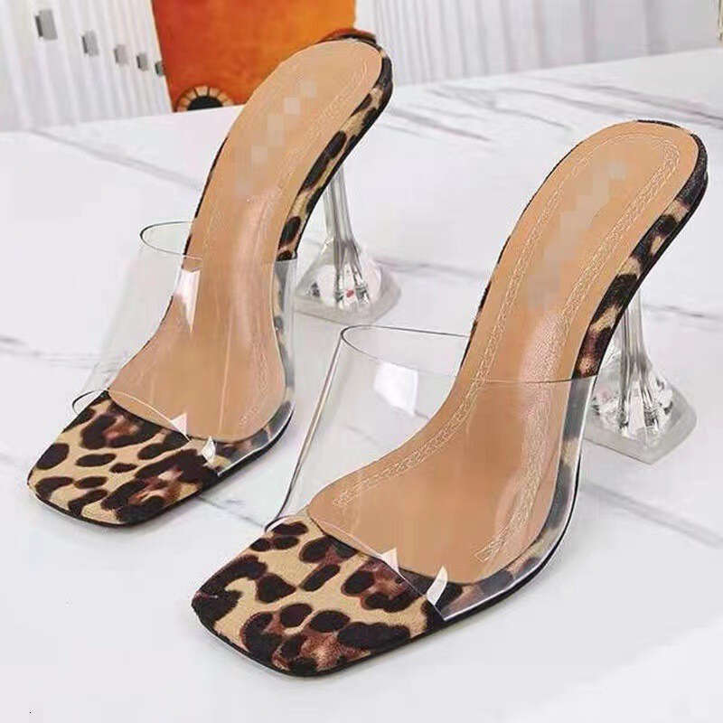 35-43 Plus Size Crystal Slippers Women, Available in Designer 6 Colors, One-Strap Transparent Leopard Print High Heel Sandals for Women