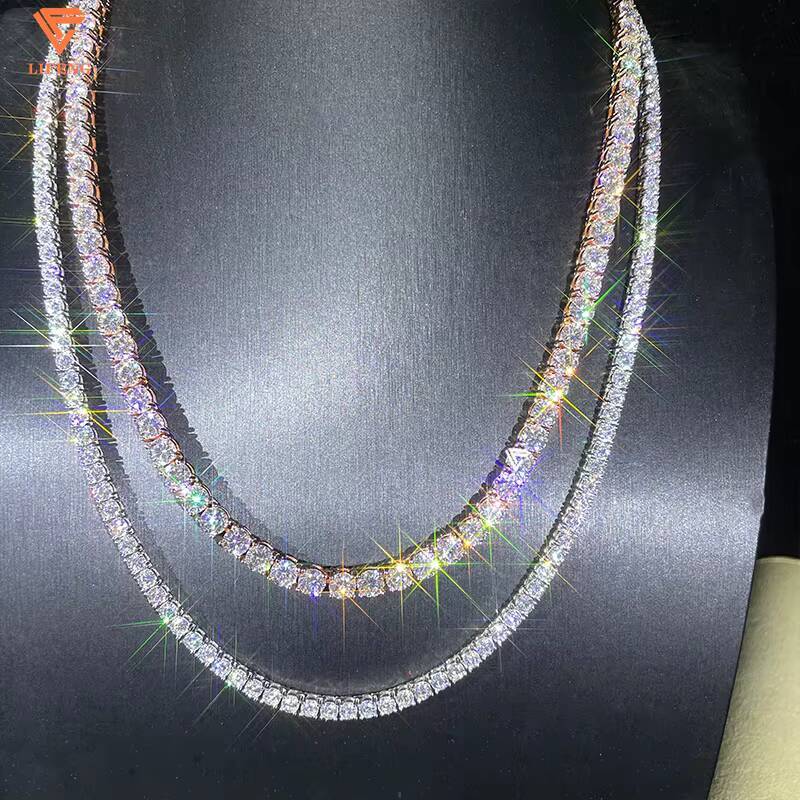 Pass the Diamond Tester 4mm Moissanite Tennis Chain 925 Sterling Silver Iced Out Tennis Bracelet with Gra Women Men