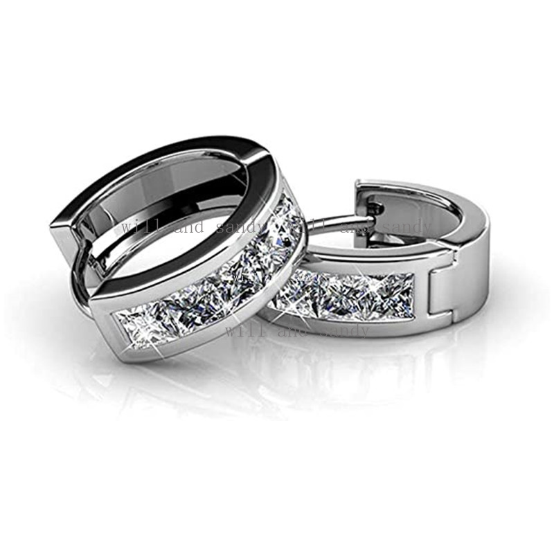 14K Gold Hoop Earrings for Women Dazzling Square Cubic Zirconia Circle Hoop Huggie Stylish Hypoallergenic Jewelry Designer Jewelry Sterling Silver Ear