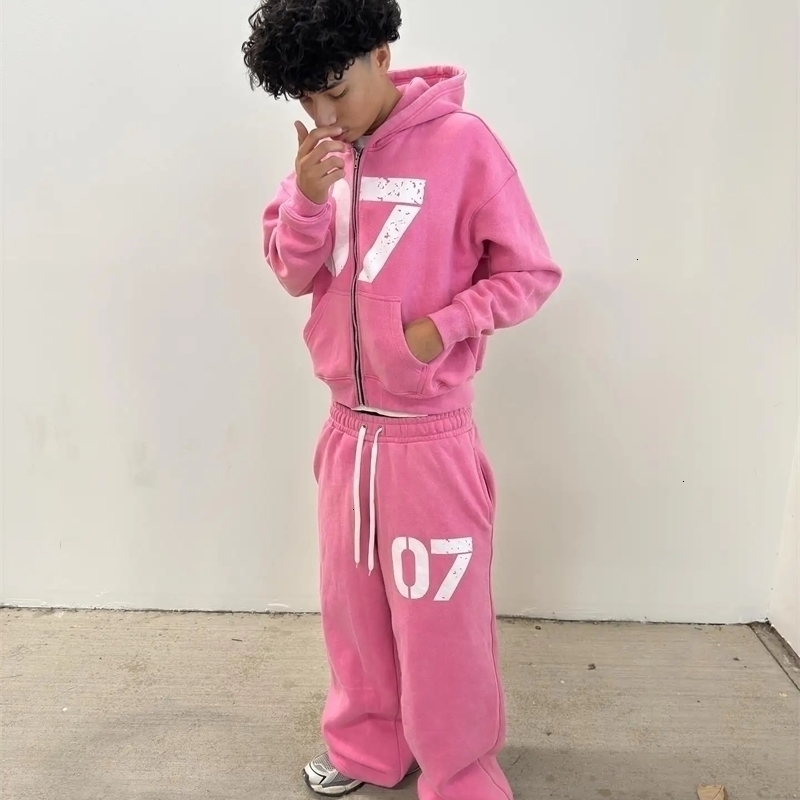 Y2k zipper cardigan fashion 07even hoodies women and men street casual sweatpants set sweatshirts tracksuit clothing w250815