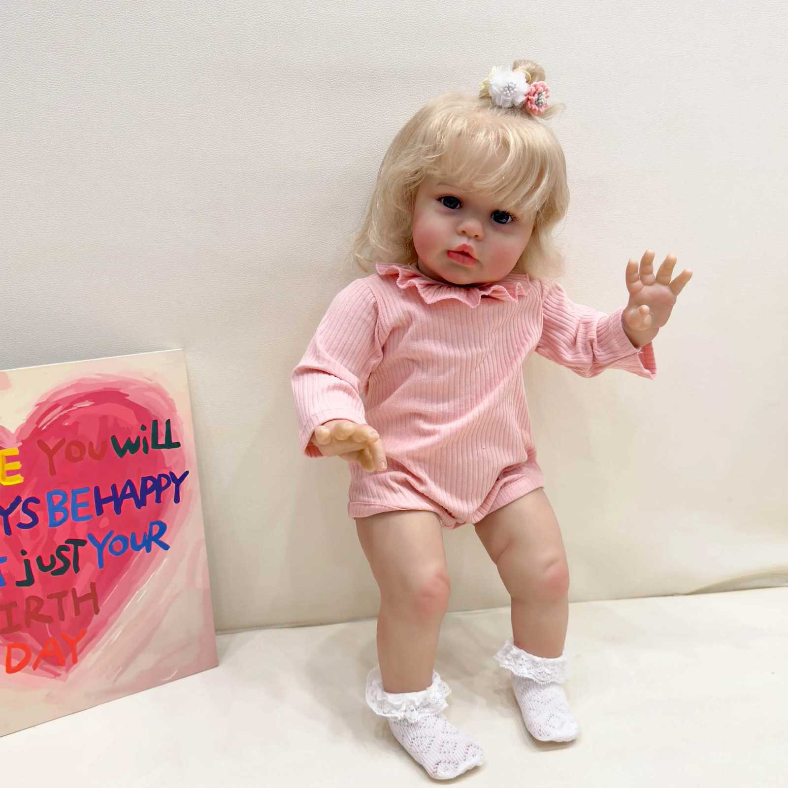 24 Inch Reborn Baby Doll Ellie - Toddler Newborn Princess Girl Doll with Lifelike Soft Touch 3D Skin and Hand Rooted Hair W250818