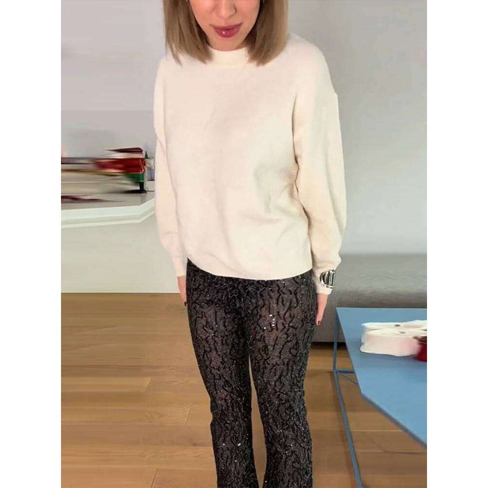 hoodie Sexy Sequin Beading See Through Pants Women Black Thin Slim High Waist Flare Trousers Summer Y2k Street Party Club Pant New jacket