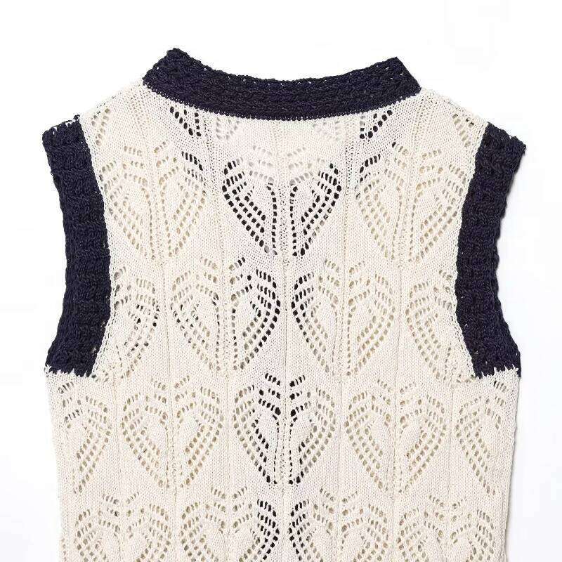 hoodie TRAFZA Woman Jacquard Mesh Knit Round Neck Top Summer Elegant Vest Ladies Sleeveless Knitwear Tops Casual Tank jacket