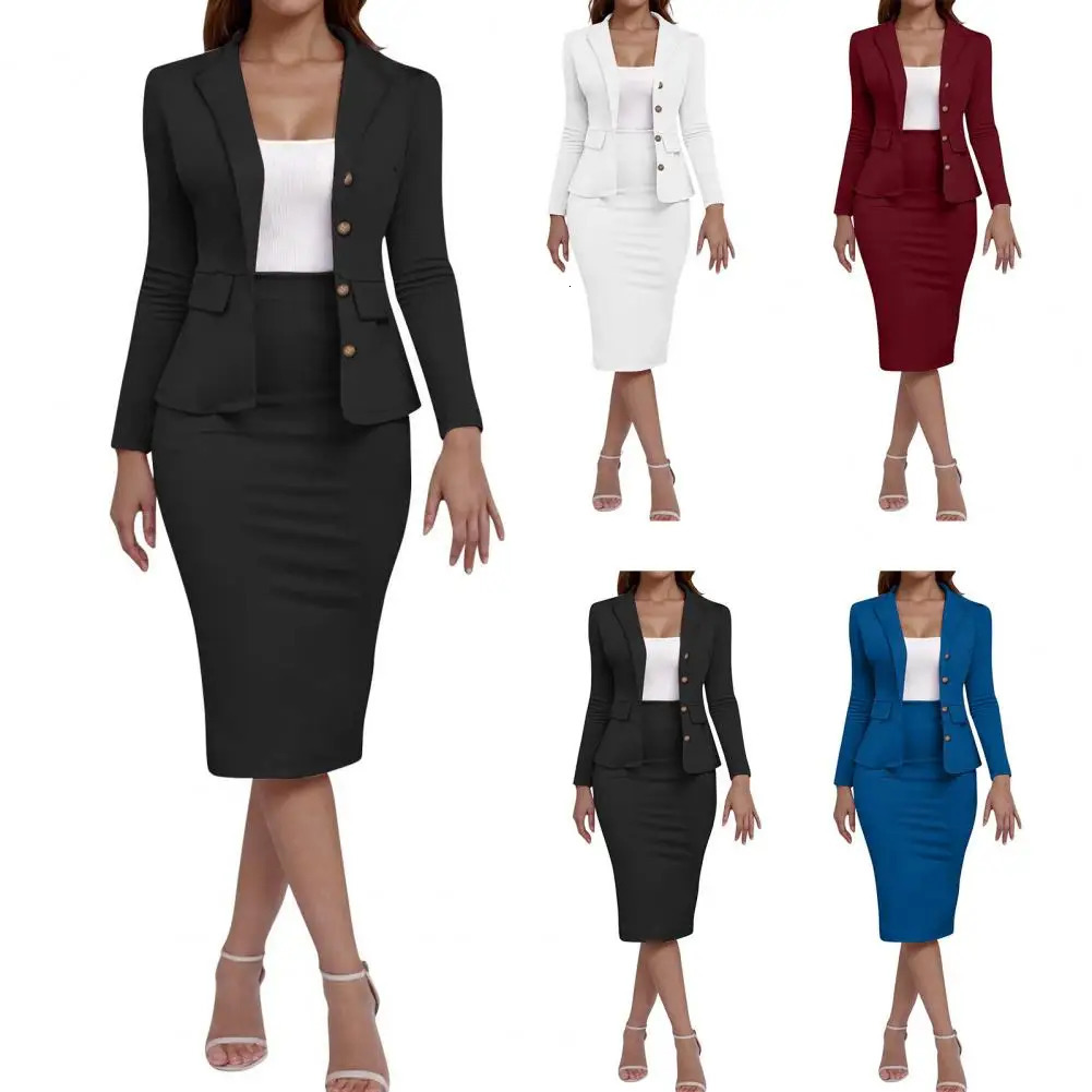 2pcs set Women s Business Skirt Suit Set Elegant Long Sleeve Jacket Pencil Office Outfits Clothing 250818