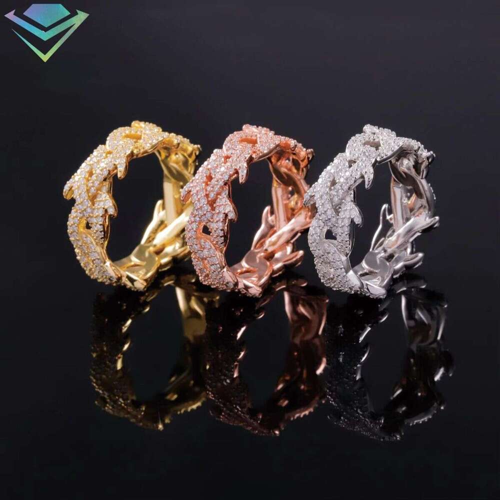 Fashion Jewelry Iced VVS Diatoeous Earth Sier Plated Spike Hip Hop Unisex Cuban Ring