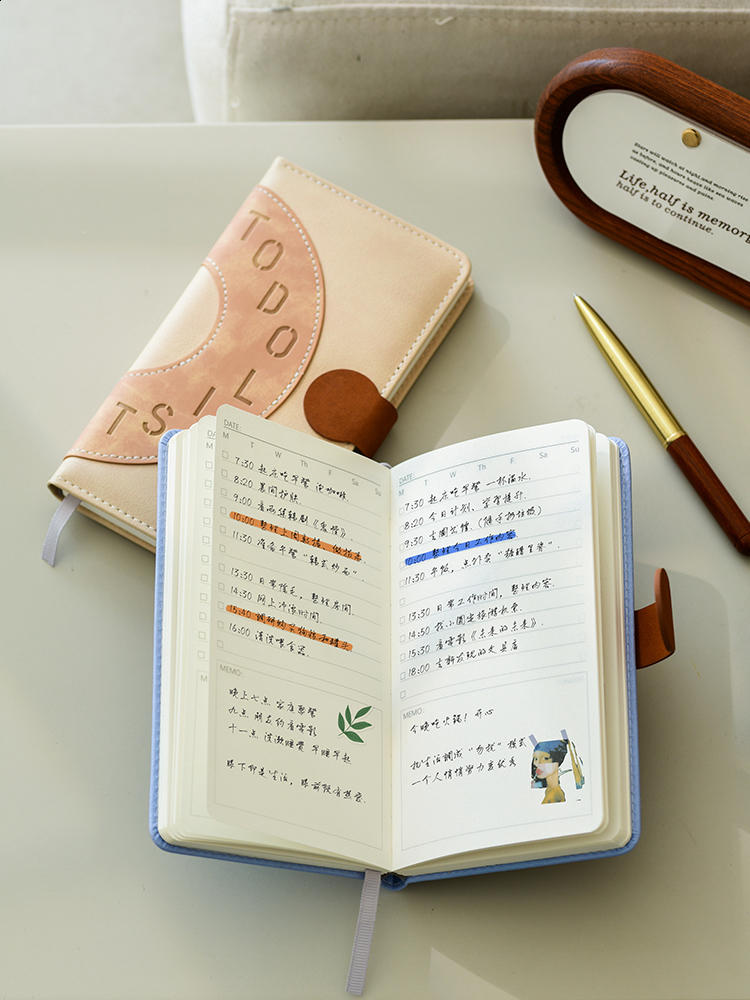 Todolist Planner Daily Check-in Portable A6 Diary High-Value Schedule Book Student Record Pocket Girls Weekly Planner Notebook Time Management Handboo