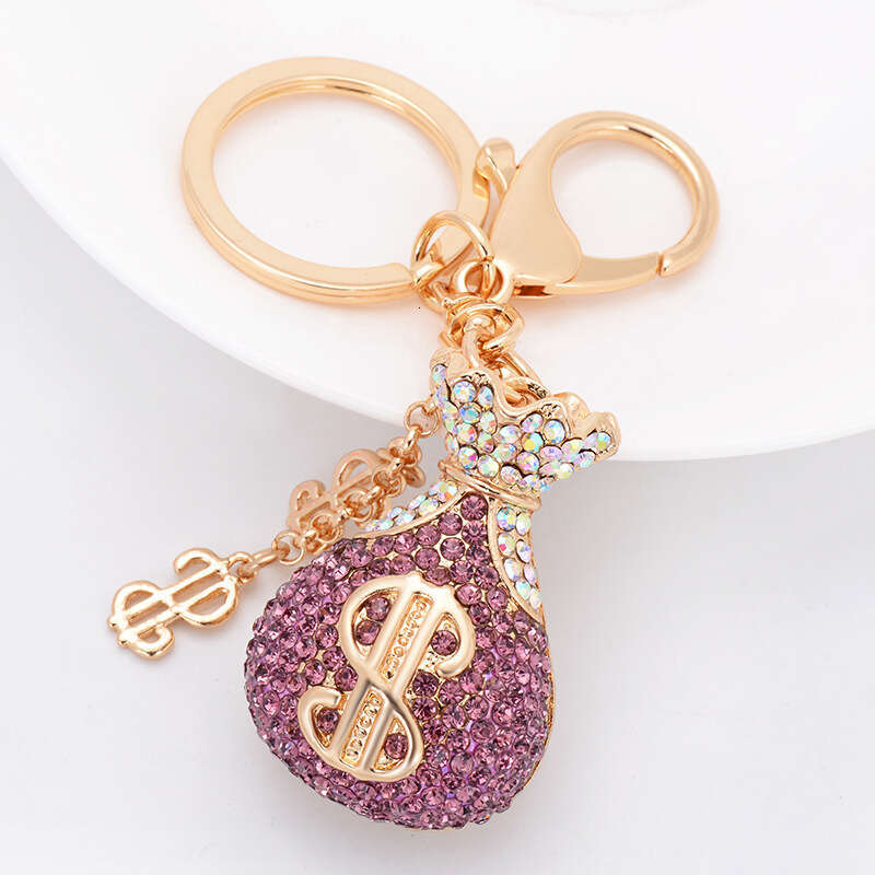 Alloy Inlaid Dia Dollar Money Keychain Car Pendant Lucky Bag Charm Creative Small Gift