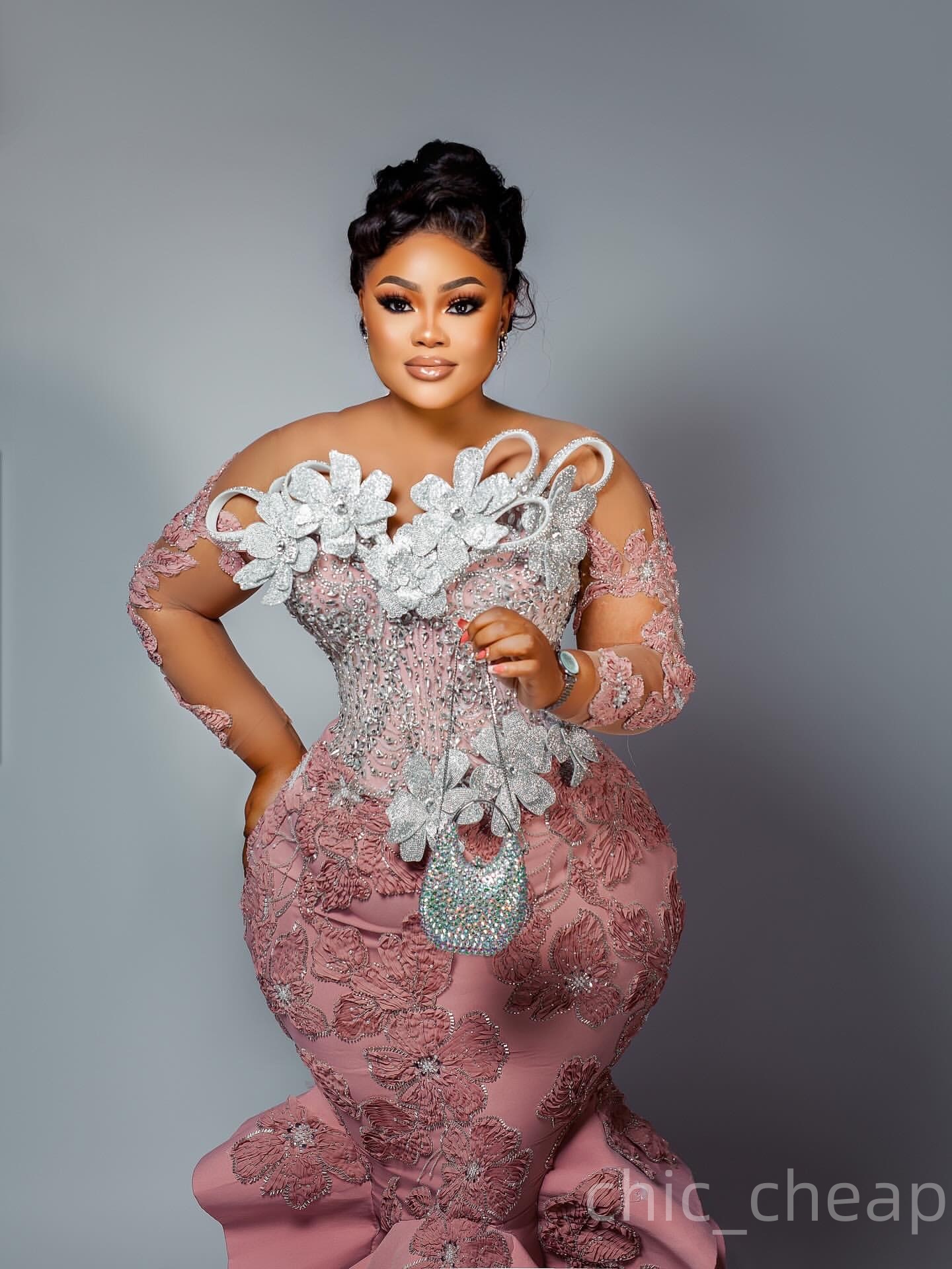 Aso Ebi Blush Pink Mermaid Prom Dresses 2025 Flowers Floral Lace Evening Formal Party Second Birthday Engagement Gowns Plus Size Dress For Special Occ