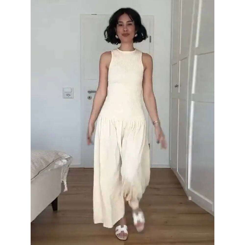 hoodie Pleated Sleeveless Big Swing Dress Women O-Neck High Waist Patchwork Elegant Solid Dresses Summer New Vacation Commute Robe jacket