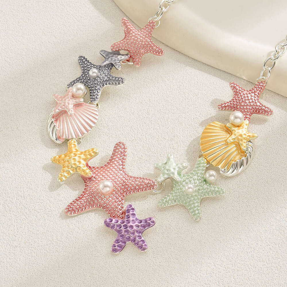 Ins Star Shell Long for Women Versatile High-end Pearl Inlaid Oil Drip Collarbone Chain Necklace