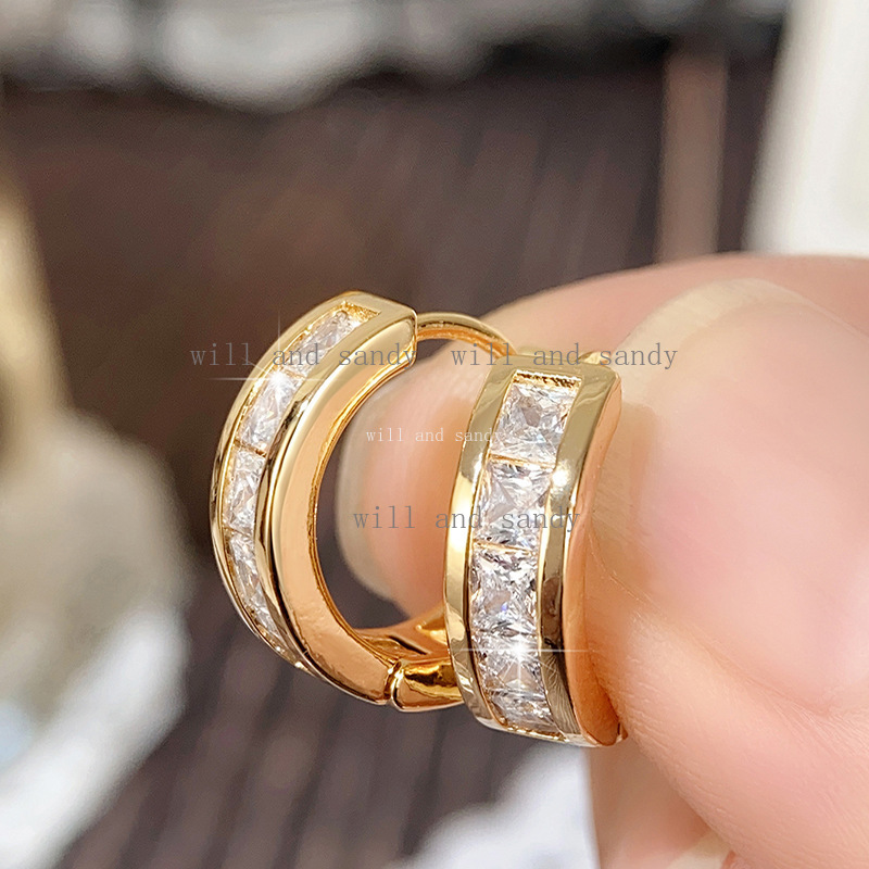 14K Gold Hoop Earrings for Women Dazzling Square Cubic Zirconia Circle Hoop Huggie Stylish Hypoallergenic Jewelry Designer Jewelry Sterling Silver Ear