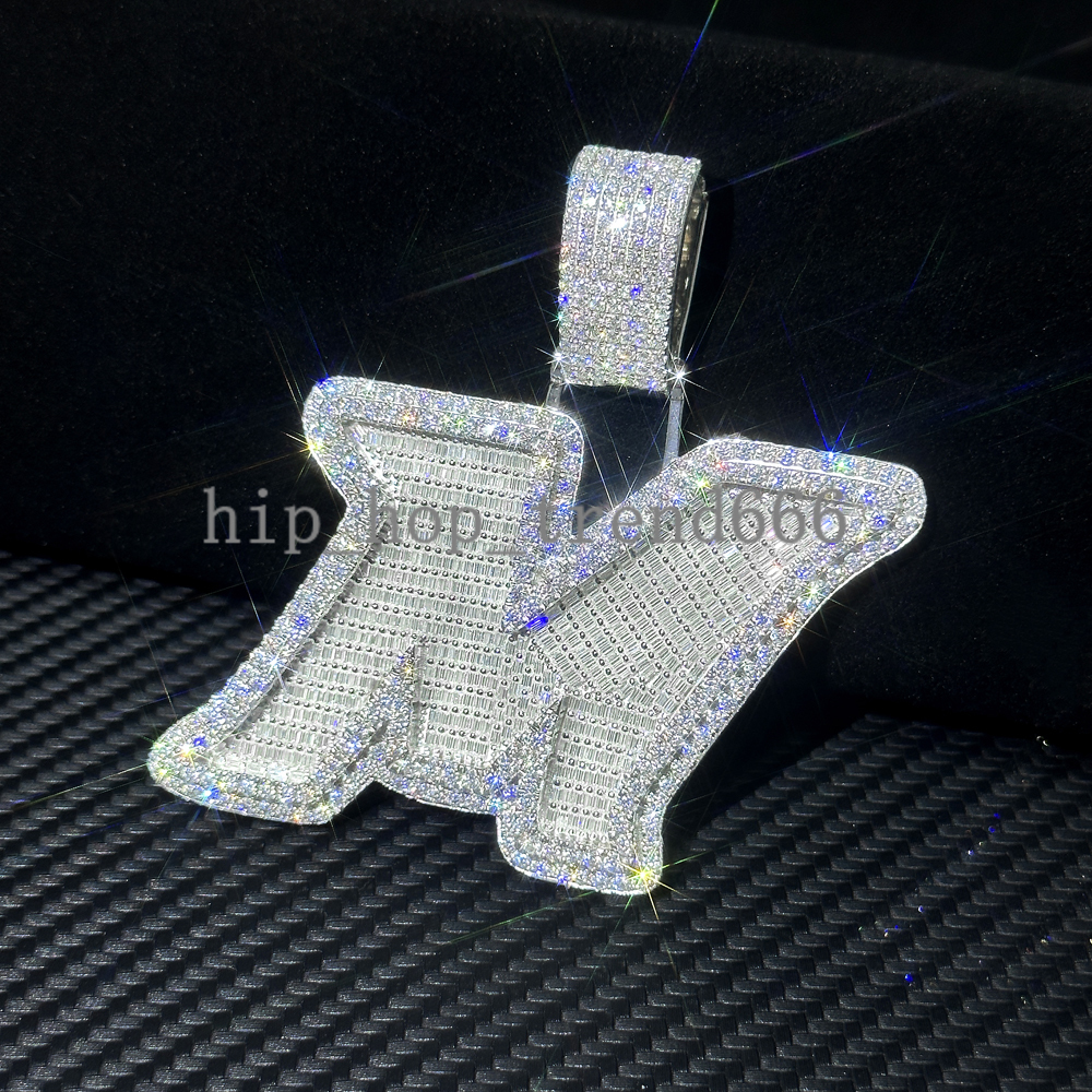 Custom Personalized 925 Sterling Silver Initial M Iced Pendant Cuban Chain Hip Hop Jewelry for Men Moissanite Pendants Charms