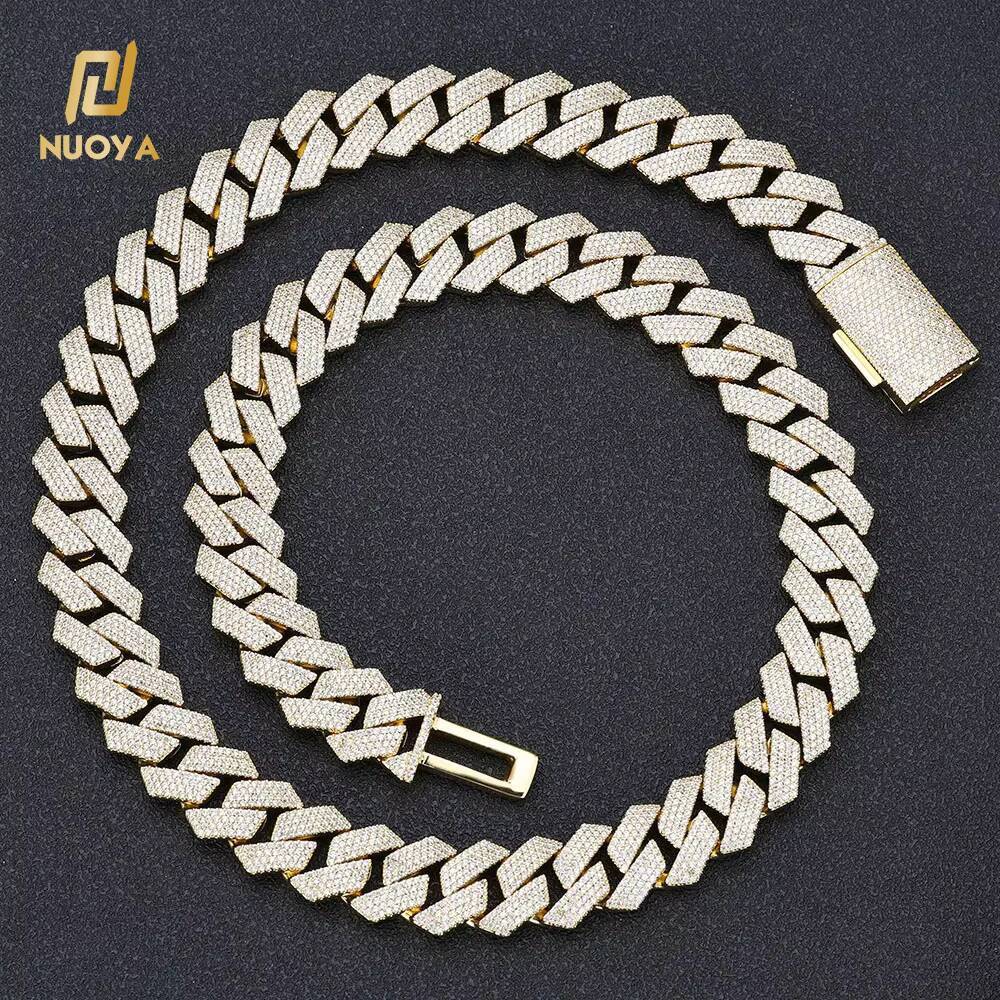 NUOYA Unisex White Gold Plated Brass Micro Pave Zircon Necklace Shiny Diamond Link Iced Jewelry Pearl Money Bag Chain Gift Women