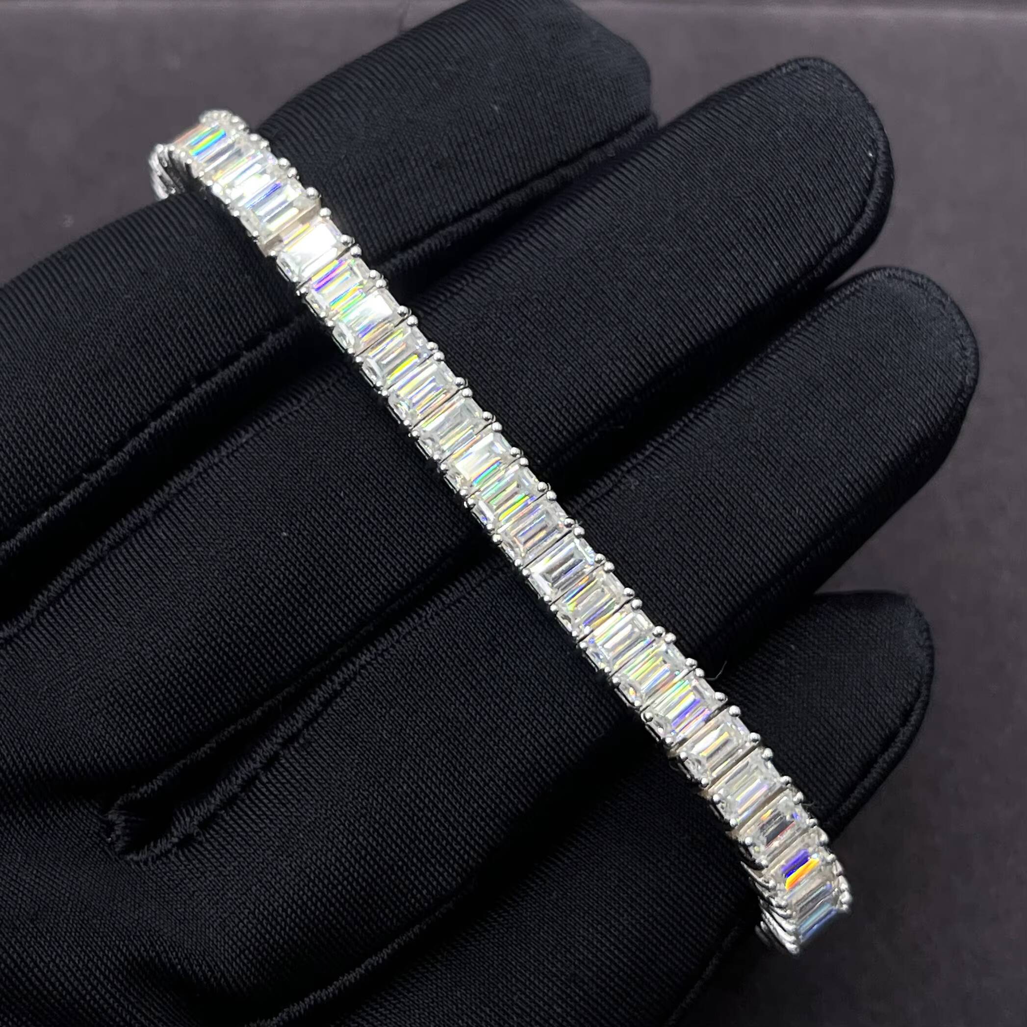Pass Diamond Tester 5mm*3mm 26ct Baguette Moissanite Tennis Bracelet 925 Sterling Silver Fine Jewelry Eternity Bracelet Women