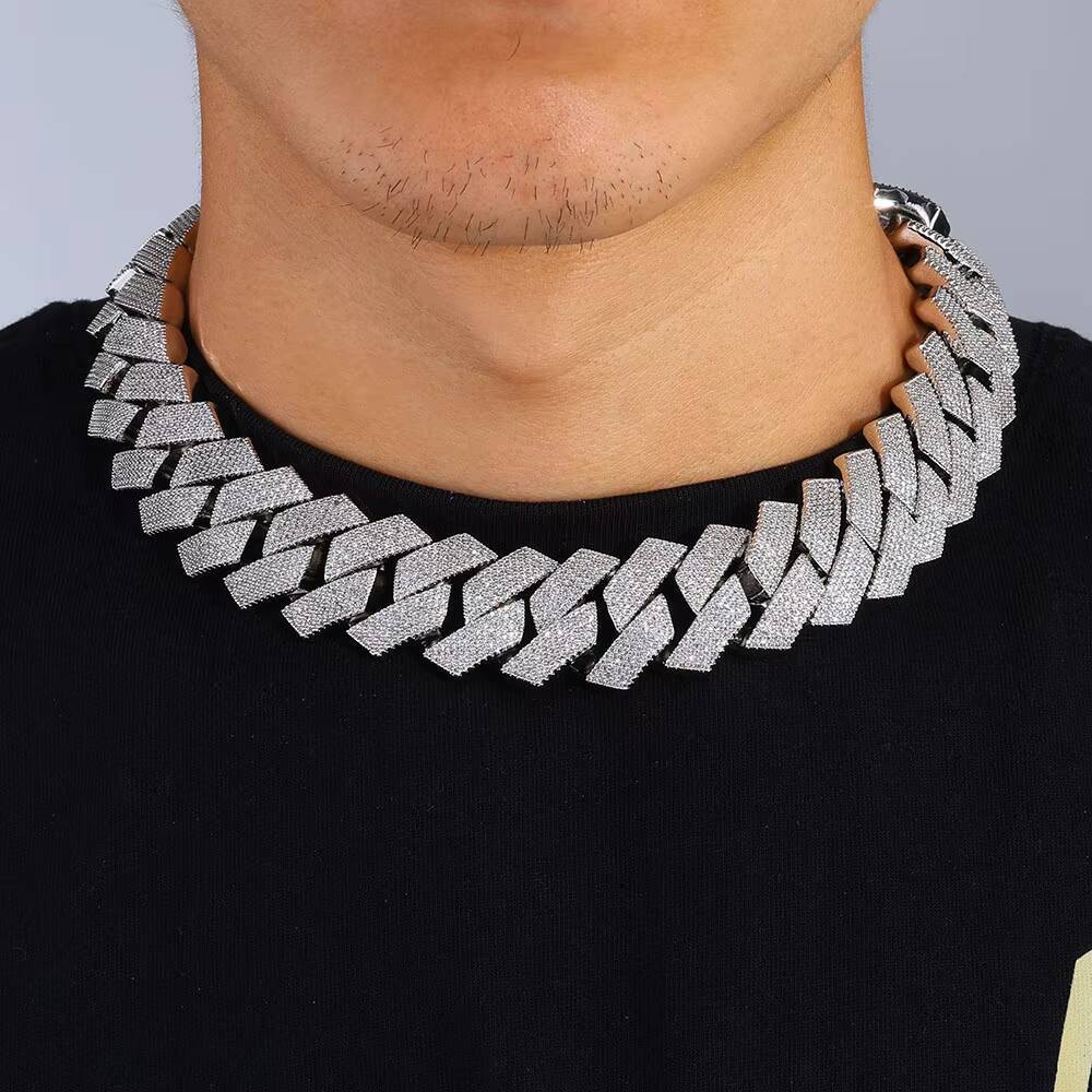 NUOYA 25MM Chunky Cuban Link Chain 6 Row Full Diamond Iced Out Prong Cuban Chain Hip Hop Jewelry Necklace for Men Women