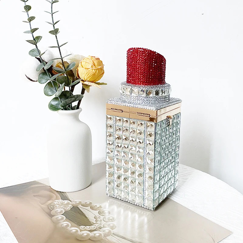 y Fashion Lipstick Bag Bling Crystal Clutches Rhinestone Banquet Evening Purse Women Wedding Handbag 250815