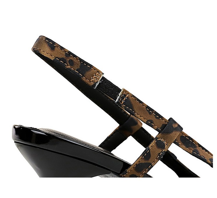 designer heels European and American style banquet high heels thin heels leopard print back void metal pointed toe back loop high-heeled single shoes 